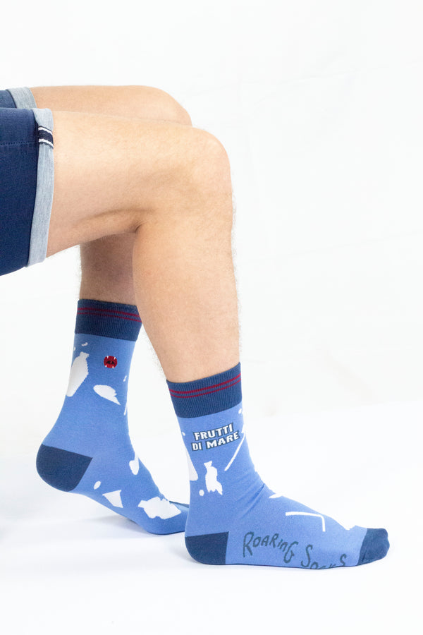 Roaring Socks - Sokken - Frutti di mare - Blauw - Katoen - Leuk - Plastic Oceaan - Grappig - Vrolijk - Fashion - Cadeau