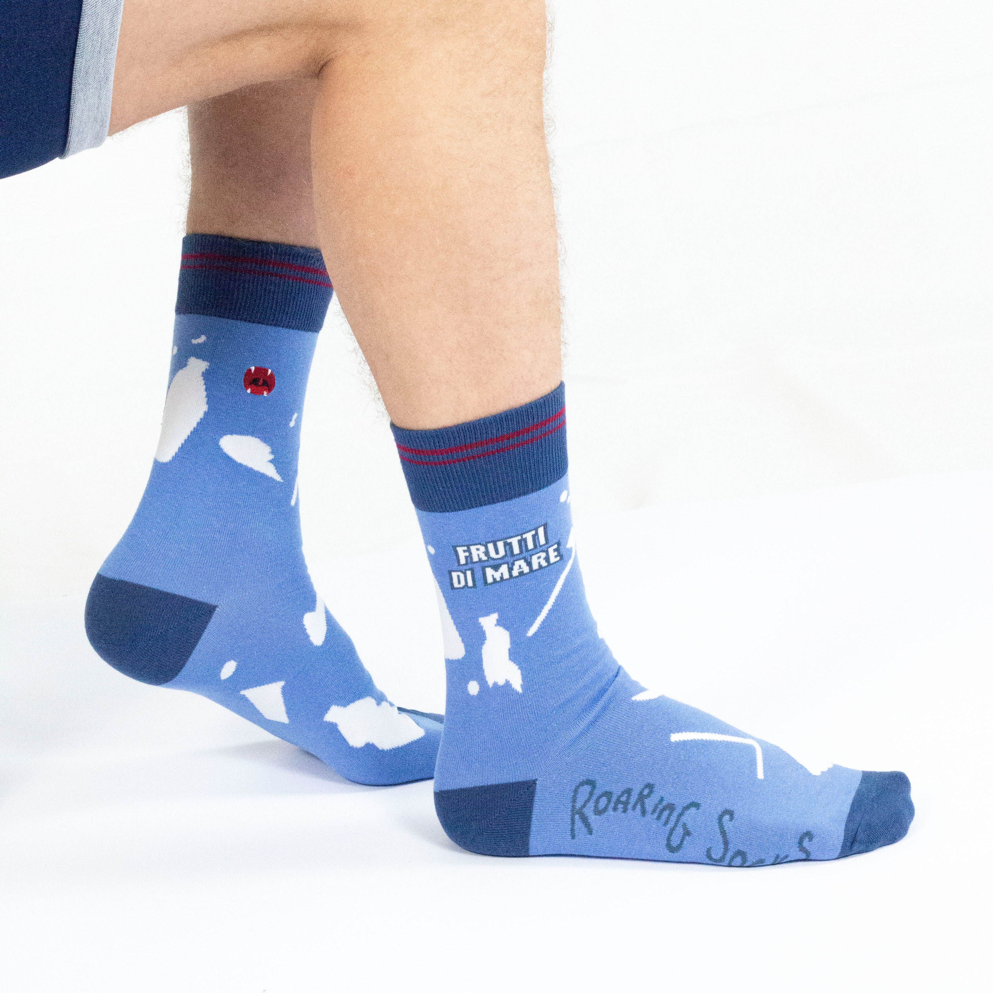 Roaring Socks - Sokken - Frutti di mare - Blauw - Katoen - Leuk - Plastic Oceaan - Grappig - Vrolijk - Fashion - Cadeau