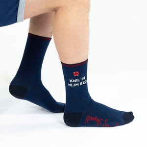Roaring Socks – Sport Sokken - Kwil in mijn bed - donker blauw - Katoen - Leuk - Grappig - Vrolijk - Fashion – Cadeau - Slapen