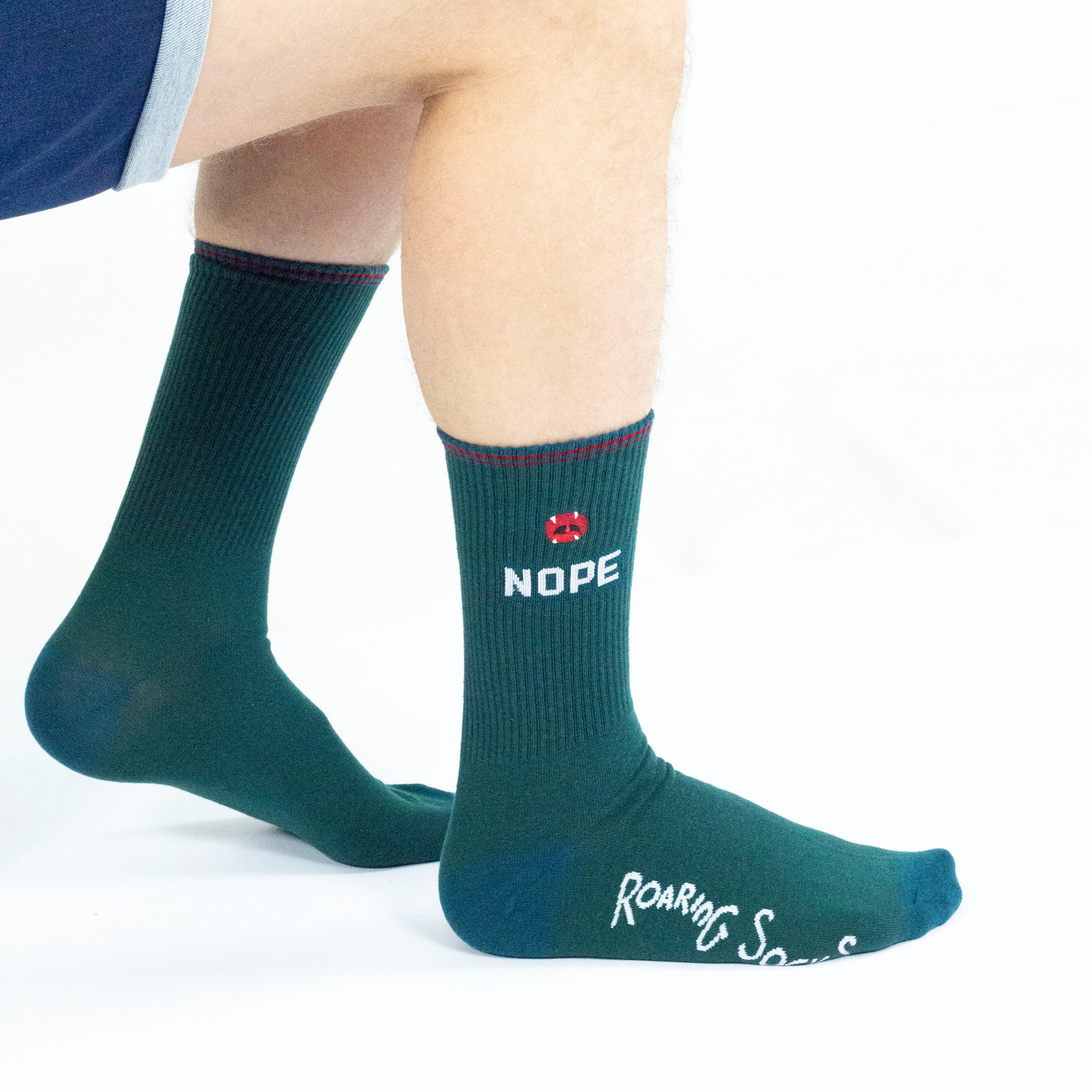 Roaring Socks – Sport Sokken - Nope - Groen - Katoen - Leuk - Grappig - Vrolijk - Fashion – Cadeau - Steun - Stevig