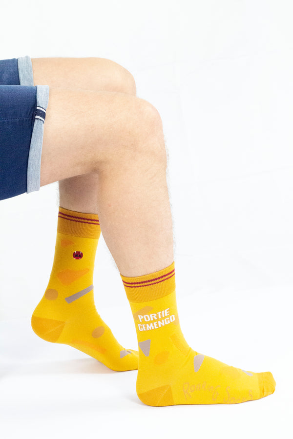 Roaring Socks - Sokken - Portie gemengd - Geel - Curryworst bitterbal kipnugget - Café - Katoen - Leuk - Grappig - Vrolijk - Fashion – Cadeau